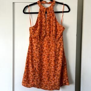 Women's Retro indie floral halter neck backless dress